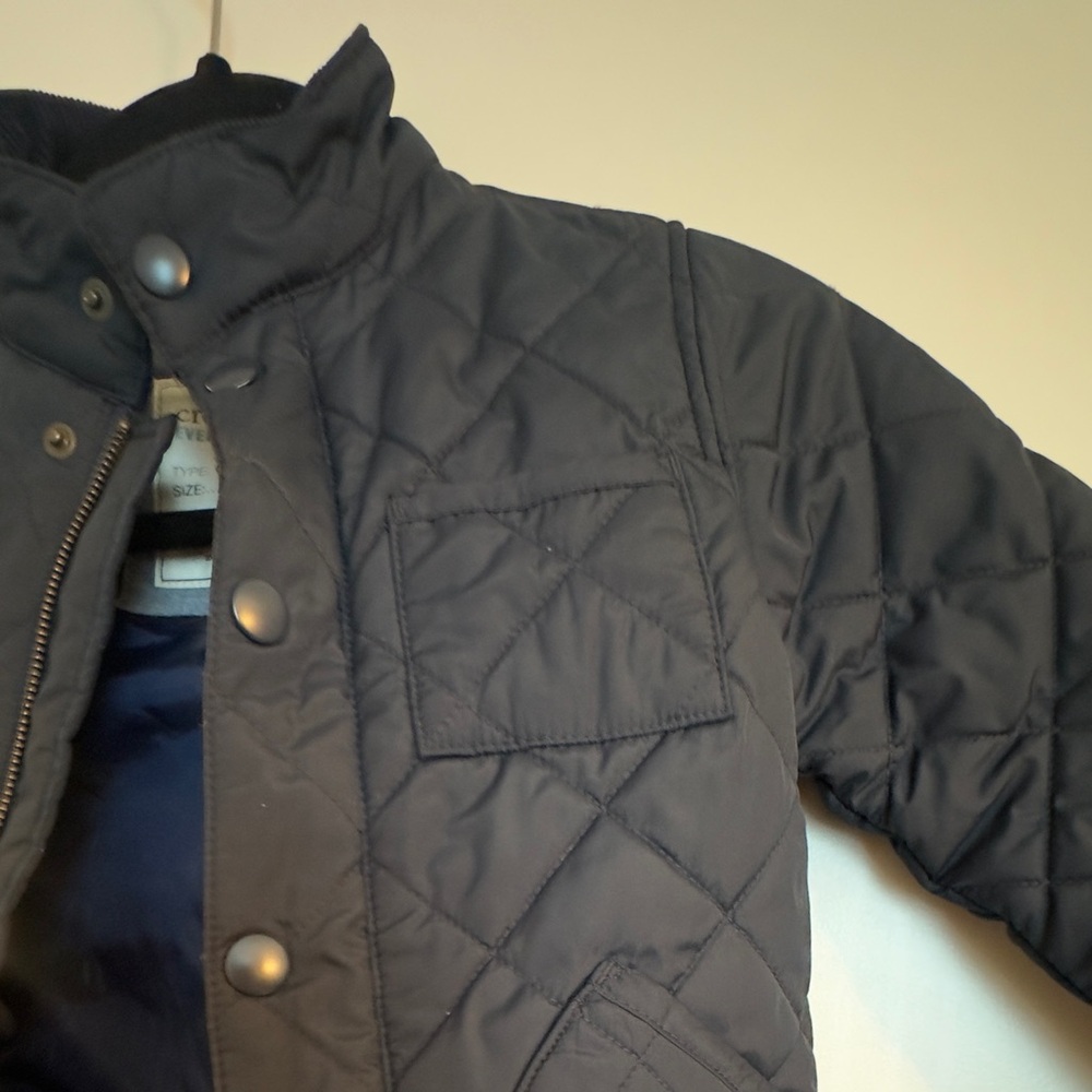 Boys Crewcuts Size 3 Navy Quilted Barn Jacket with Corduroy Collar